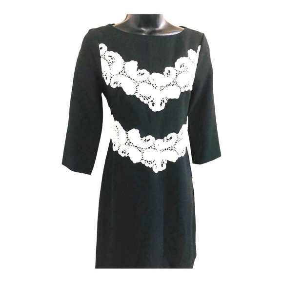 Maggy London black mod A-line style embroidered crochet mid sleeve dress size‎ 4 - Picture 10 of 15